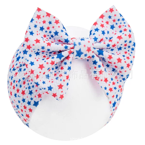Amazon's Best-Selling Headwear 5inch Independence Day Bow Headband Printed Bubble Fabric Elastic Headband Hair Accessory