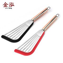 硅膠不鏽鋼魚鏟 鍍色手柄不鏽鋼硅膠包邊魚鏟 亞馬遜漏鏟廚房用具