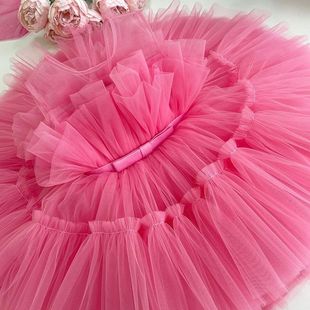 2022 summer new girls dress European and American sleeveless mesh puffy skirt children bow princess skirt in stock