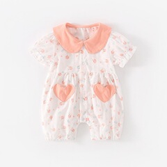 Baby Summer Clothes Cotton Cotton Fabric Cute Girls' Baby Short Sleeve Onesie 100 Days Full Moon Haha Dress Summer Outing Climbing Suit