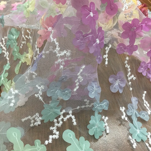 厂家直销新款高档立体渐变订花排贴花绣花 蕾丝花边面料 刺绣布料