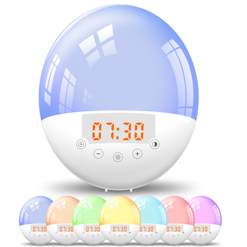双闹铃智能LED唤醒灯LED电子闹钟FM收音机七彩日出模拟唤醒灯闹钟-阿里巴巴