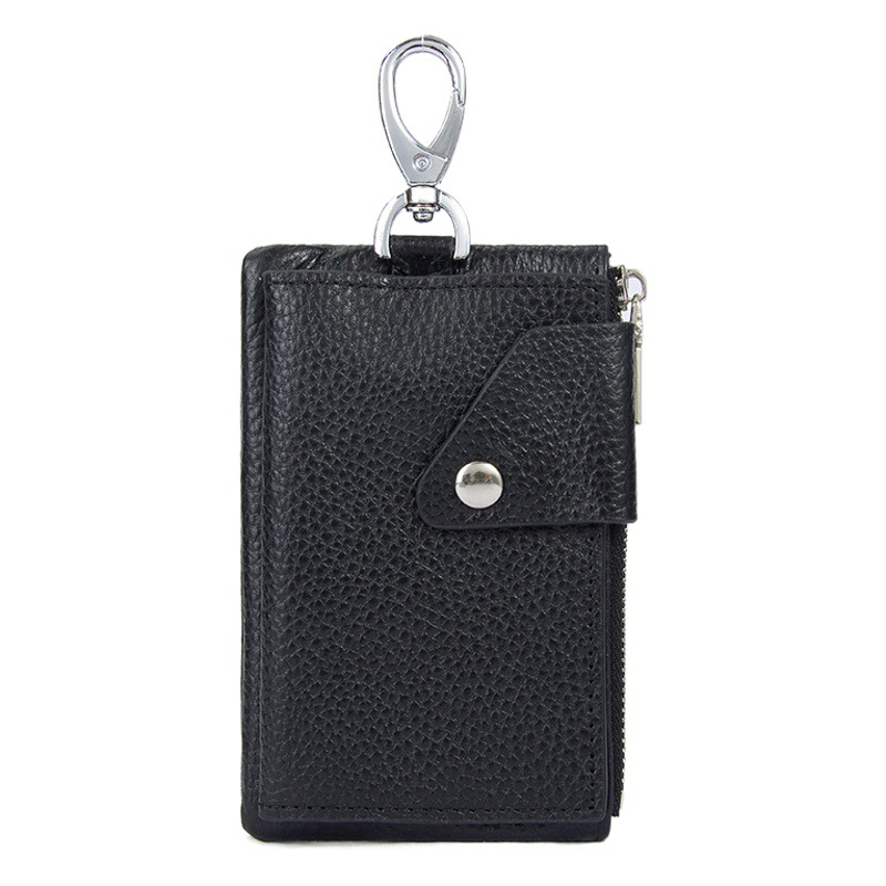 Top Layer Cowhide Key Bag Waist Hanging Hook Lock Key Bag Genuine Leather Zipper Hasp Ultra-Thin Multi-Card Coin Purse Trendy