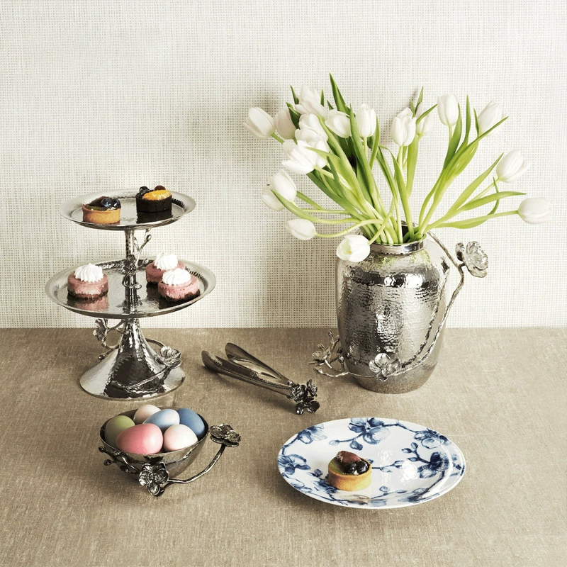 American Michael Aram White Orchid double-layer pastry stand butterfly ginkgo afternoon tea desserts plate housewarming gift