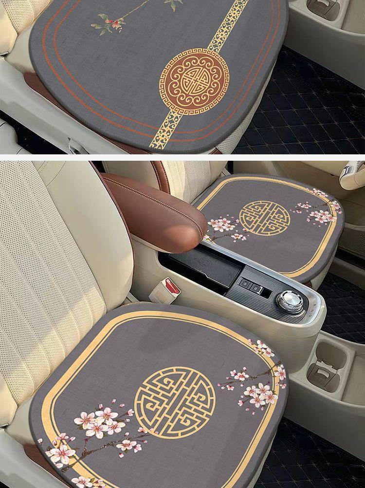 Chinese-Style Linen Car Seat Cushion, Suitable for All Seasons, New National Style Seat Cushion, Ventilated, Breathable, Dirt-Resistant, for the Driver's Seat