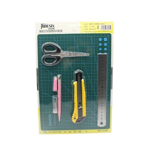JS-909 Handbook Art Pen Knife A4 Cutting Pad Set Engraving Pen Knife Steel Rule Cutting Board Five-piece Set