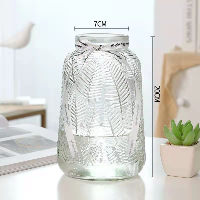 Florero al por mayor vintage en relieve florero de vidrio de alta gama sala de estar Oficina arreglo floral florero de agua Decoración