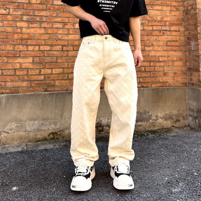 Mingge | Pantalones florales de American Retro High Street traje de marca de moda recta suelta para hombre