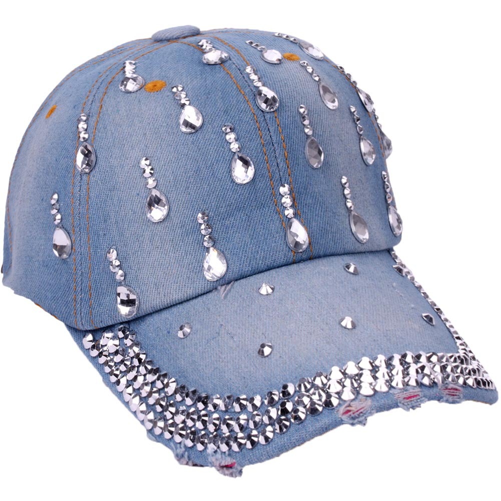 Frau Mode Wassertropfen Strass Gebogene Traufen Baseball Kappe display picture 5