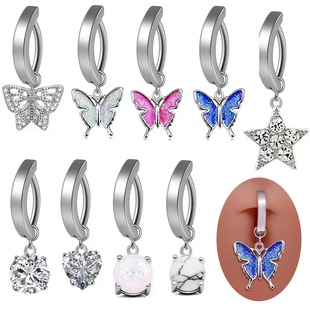 Amazon hot-selling smooth simple belly button ring butterfly five-pointed star diamond belly button ring puncture jewelry cross-border wholesale