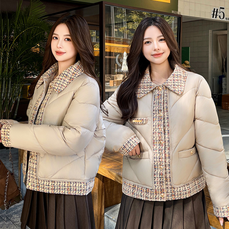 2025 pequeña fragancia de lana tejida de algodón de invierno mujer delgado temperamento exterior chaqueta de algodón caliente chaqueta de algodón corta image 2