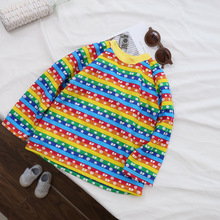 外贸日单尾货童装春秋长袖上衣 空气层家居服彩虹条纹卫衣