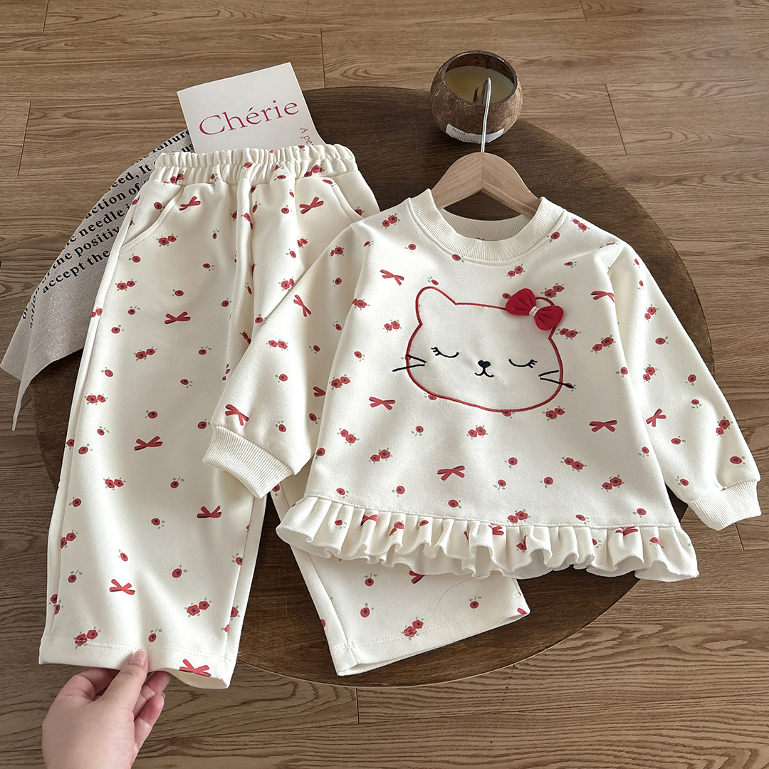 Suéter de niñas set de otoño 2024 nuevo estilo para niños estilo extranjero moda ropa de bebé casual de dos piezas set de primavera y otoño