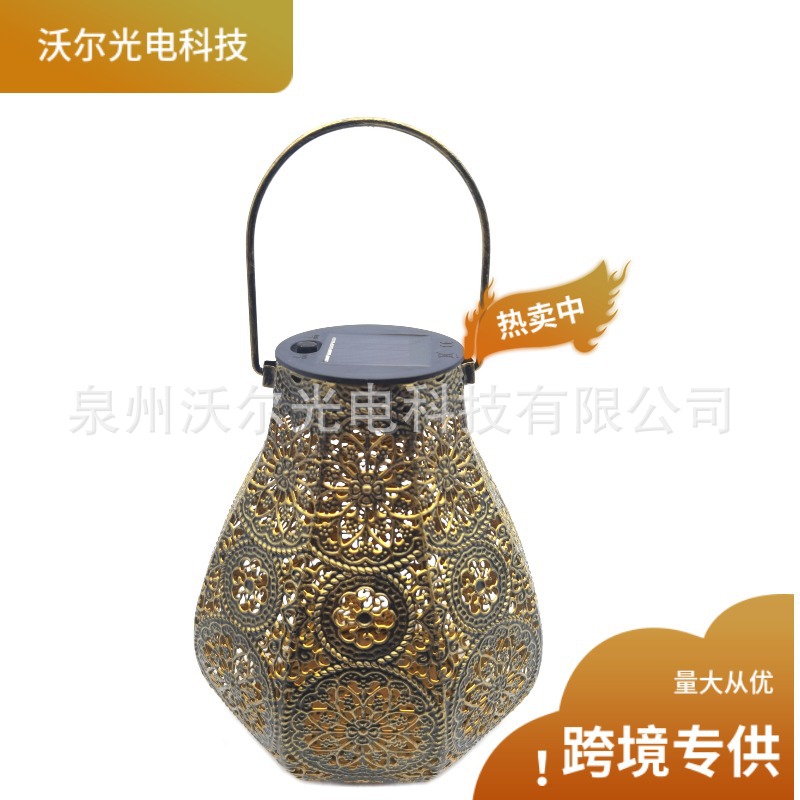 亚马逊跨境LED花艺镂空防水太阳能灯复古 庭院装饰灯草坪灯挂树灯