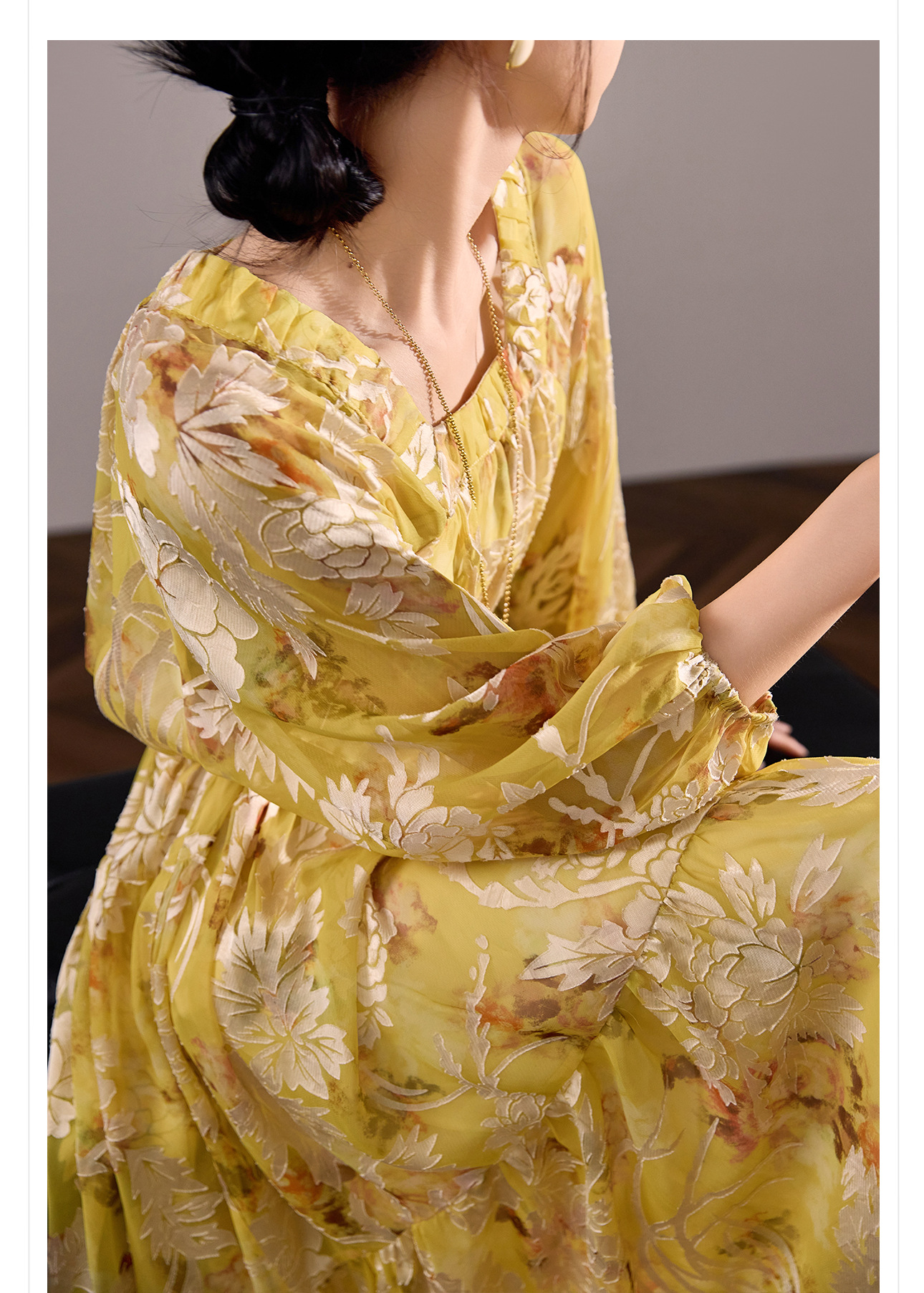 Váy maxi nữ phong cách Trung Quốc mới, chất rayon mềm mại, thiết kế suông rộng tôn dáng — màu vàng chanh chi tiết 3