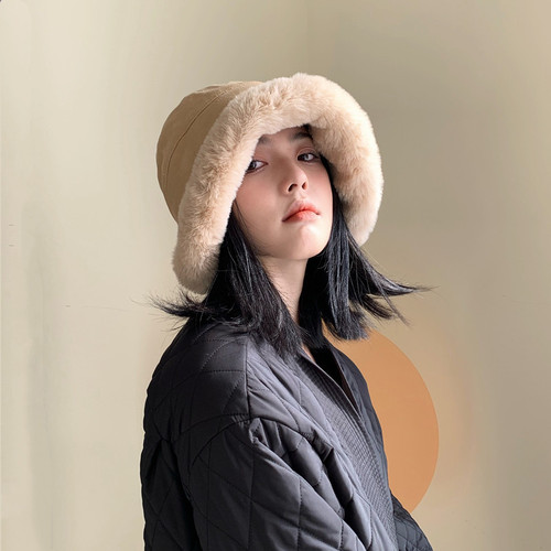 Japanese Plush Fisherman Hat for Girls - Autumn/Winter Korean Version - Ins Trendy and Versatile - Thick and Warm Ear Protection - Face-Smoothing Bowl Hat