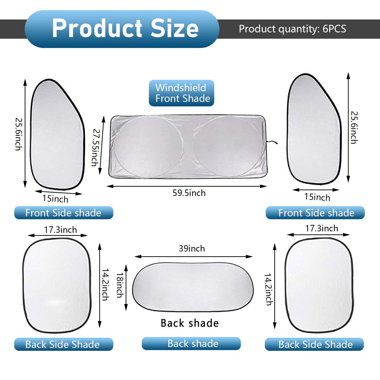 Universal Suction Cup Type Front and Rear Side Windshield Sunshade and Heat Insulation Silver-Coated Set for All-Season Car Sun Protection