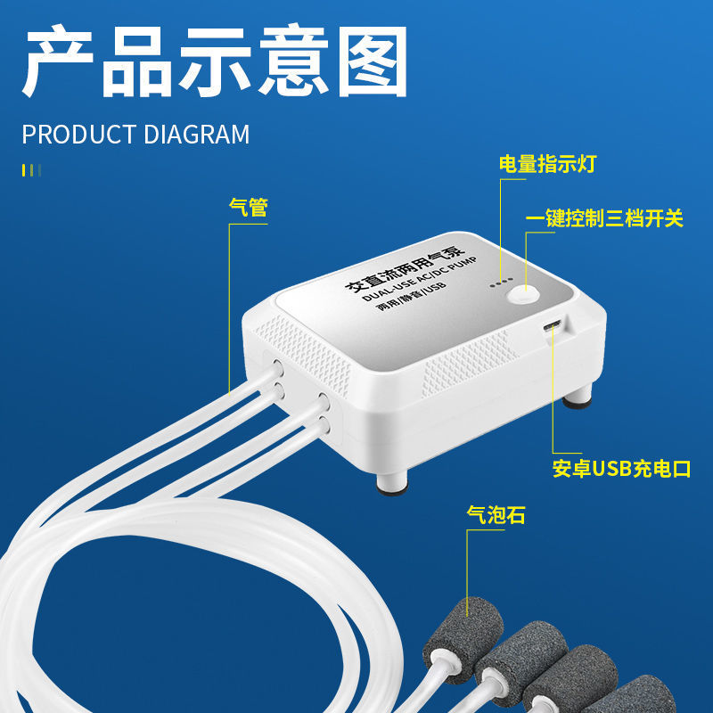 Aquarium air pump USB charge direct Dual use small-scale portable Oxygen pump Mini Pisciculture