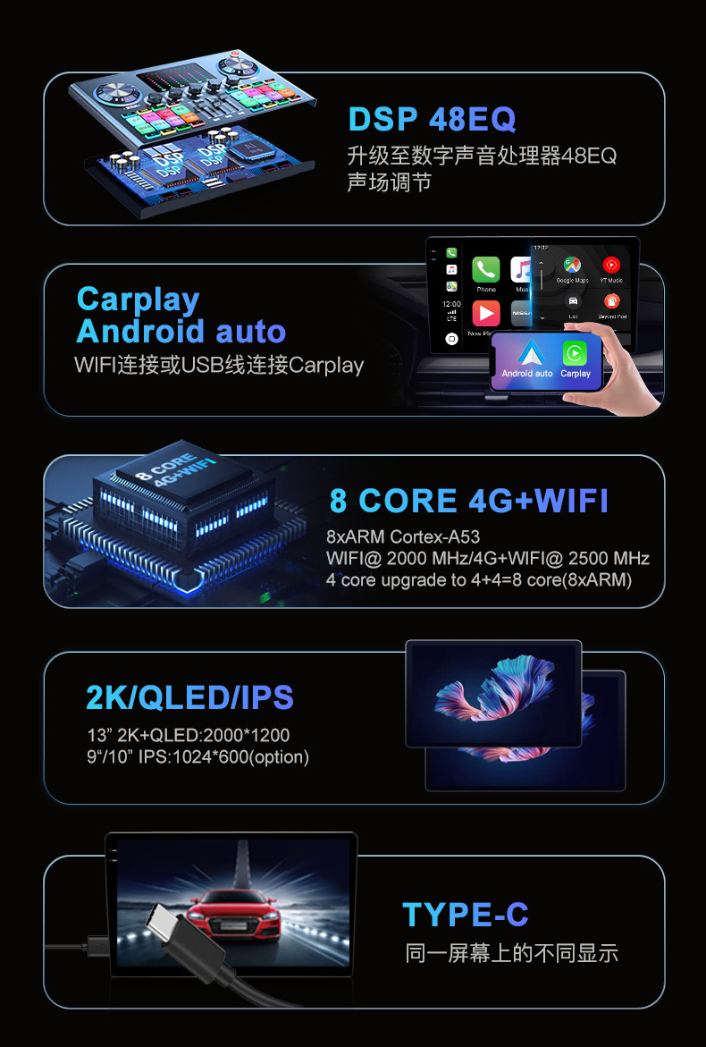 Factory Outlet UIS7870 Car 2K Navigation Android13.05G Network 12 512GB Android Central Control Screen
