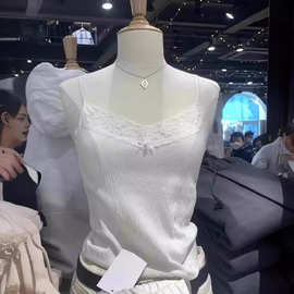 BM美式复古蕾丝花边吊带bm纯欲褶皱感无袖内搭背心女ins