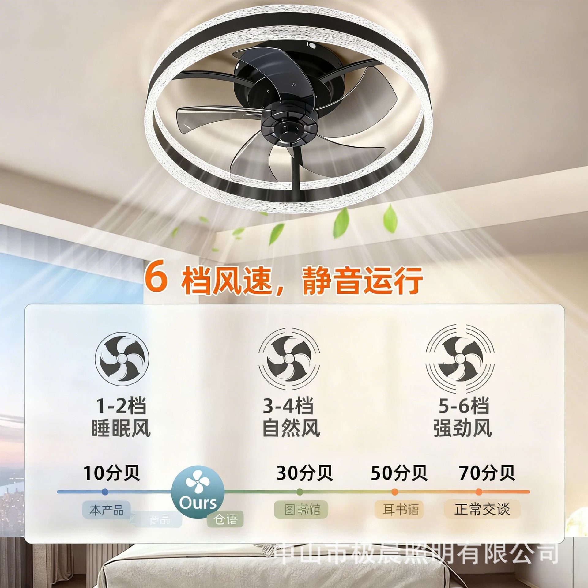 Bedroom Fan Light, Ceiling Fan Light with Double Crystal Pattern, 2.4g Smart Remote Control Motor, Large Airflow, Cross-Border, Simple Design, Strong Wind Power