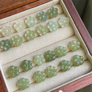 Wholesale Natural Qinghai Material Hetian Jade Accessories DIY Bracelet Through Hole Plum Blossom Back Cloud Handmade Beaded Rope Accessories