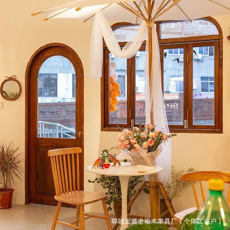 Old Elm Indoor Door Frame Chinese Retro Dessert Shop Coffee House Window Frame Old-Fashioned Sliding Folding Window