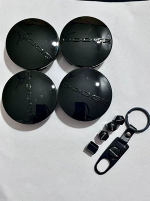 64mm Suitable for Dodge Wheel Tank cap - black-dodge-4-wheel-hub-caps-4-valve-caps-leather-buckle-wrench