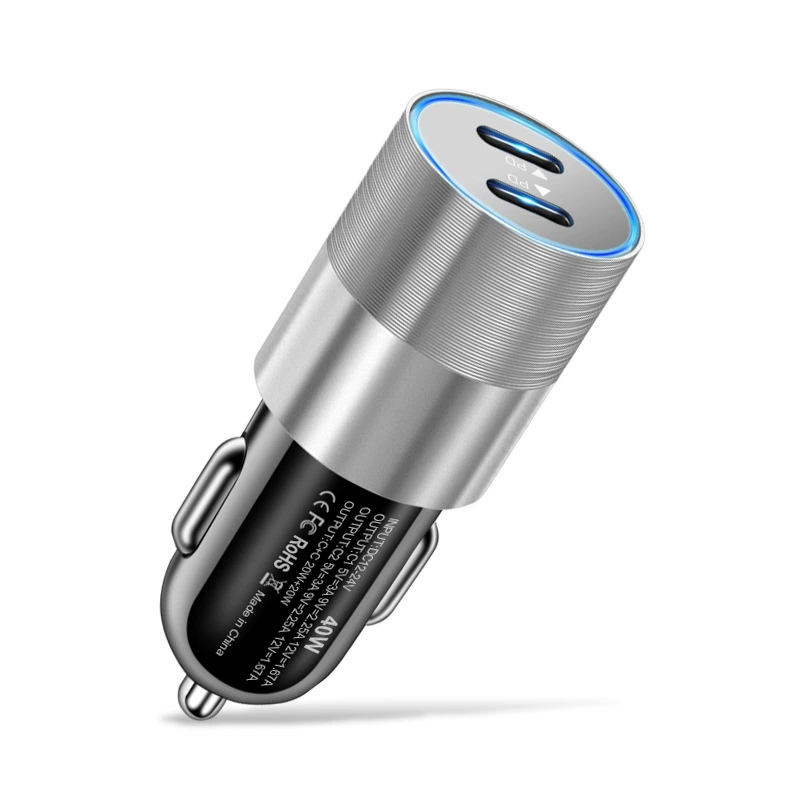 Двойной PD 40W двойной PD металлическая стальная пушка, быстрая зарядка автомобильного зарядного устройства PD+PD двойная быстрая зарядка