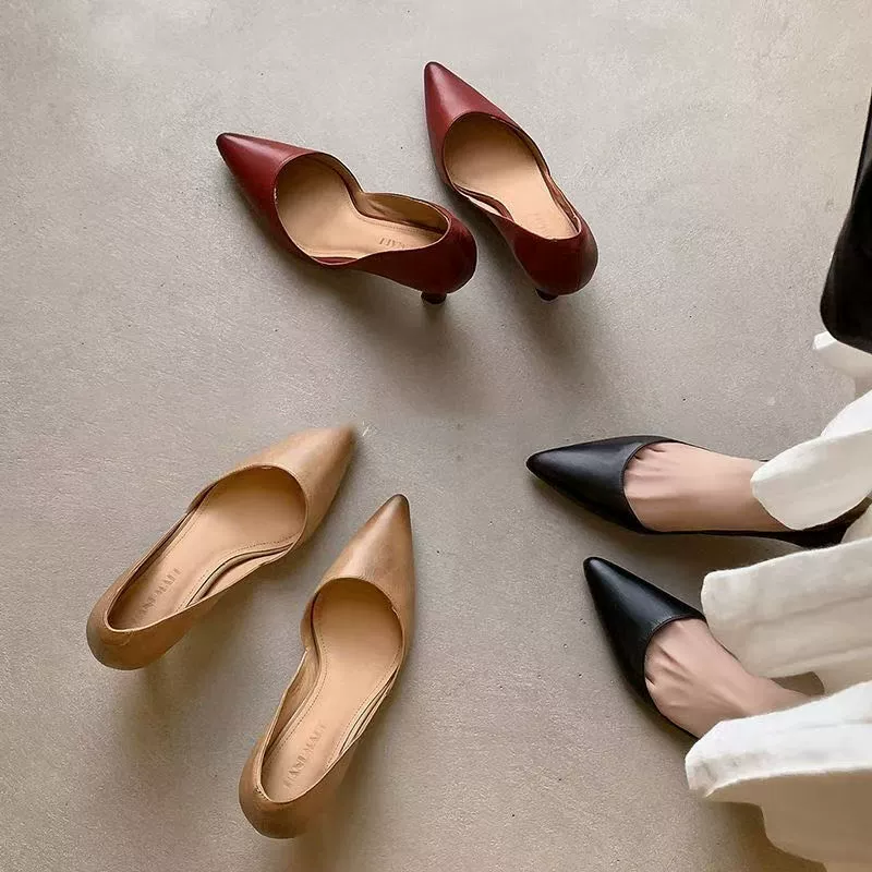 Женские туфли-лодочки с заострённым носком, французский стиль, ретро, элегантные, универсальные, с неглубоким вырезом, на высоком каблуке, 2025 года.