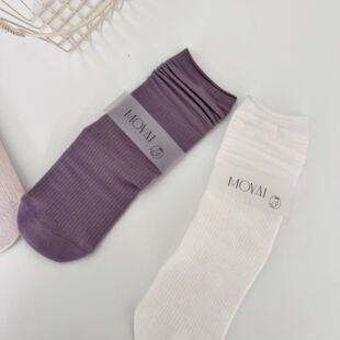 Moyai Spring and Summer New Style Ruffled Small Curled Mid-Calf Socks Mesh Strip Pure Color Double-Needle Breathable Pile Socks for Women