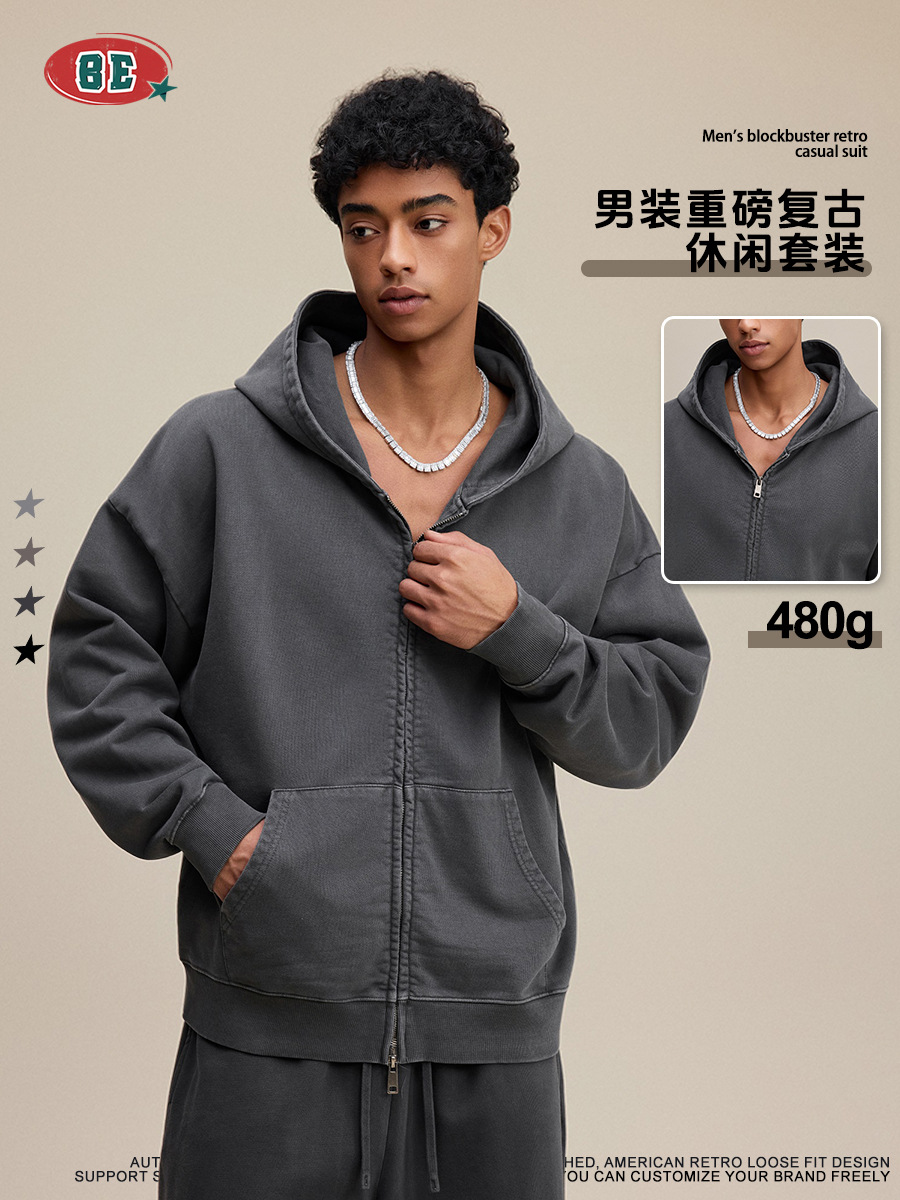 Be Hombres| 2025 estilo americano marca de moda retro estilo callejero Batik hacer pantalones casuales viejos camisetas cardigan dos piezas para hombres