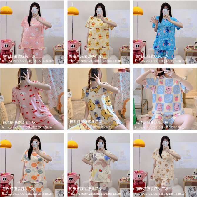 东南亚睡衣女夏韩版短袖短裤卡通可爱学生宽松套装家居服外贸批发