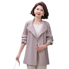 中老年女装薄款风衣上衣中长女士加大加肥韩版妈妈装长袖纯色大衣