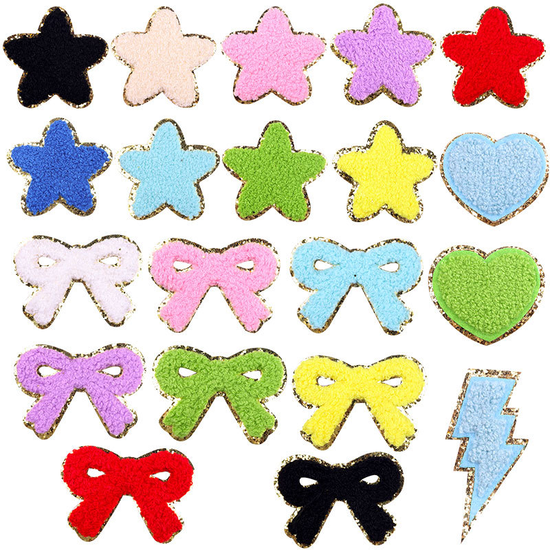星星毛巾绣熨烫布贴爱心蝴蝶结热熔胶徽章服装补丁贴
