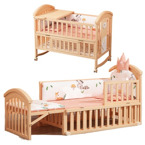 钍v实木婴儿床多功能宝宝床摇篮床小床睡床可移动小孩儿童床拼接