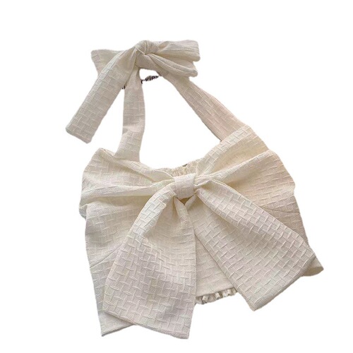 Girls summer new Korean style halterneck strapless vest for middle and older children short waist-revealing vest with bow knot vest
