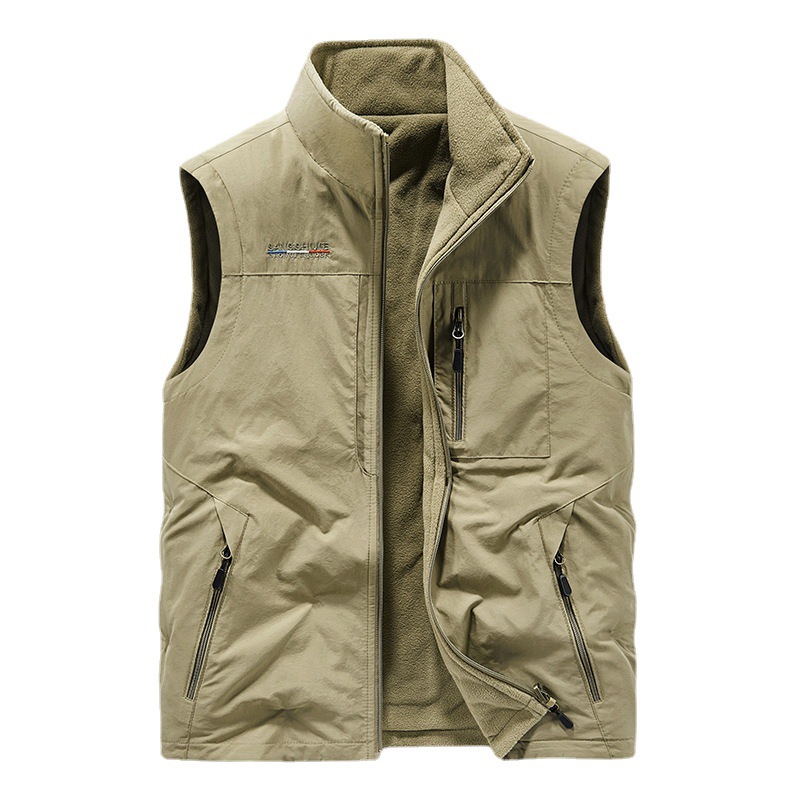 Autumn and winter double-sided waistcoat men's outdoor waistcoat leisure youth multi-bag fleece vest waistcoat 1906A