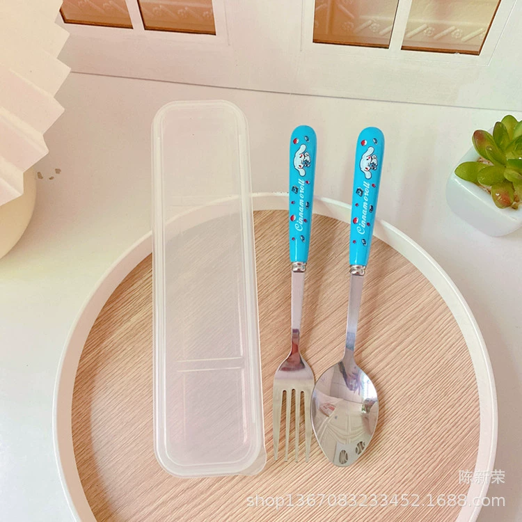 Cute tableware, children's set, fork, spoon stainless steel, PC-plastic, 2 pieces