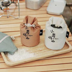 Outdoor camping food rice bag funnel mouth wooden buckle drawstring not easy to spill 1KG large capacity canvas storage bag