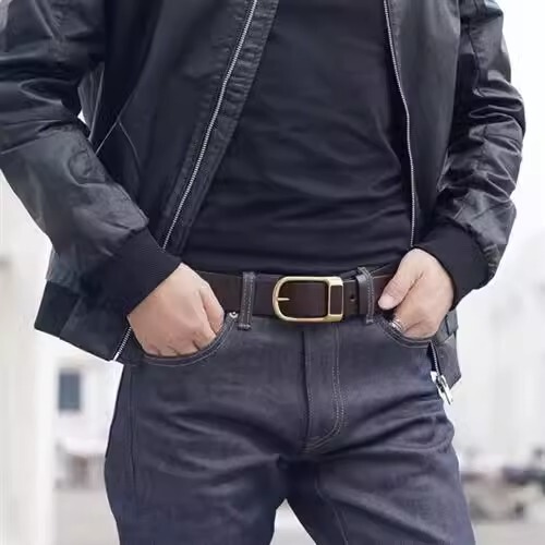New Paul Leather Strap with Pin Buckle, Stylish Leisure Belt for Middle-Aged Men, Jeans Compatibility