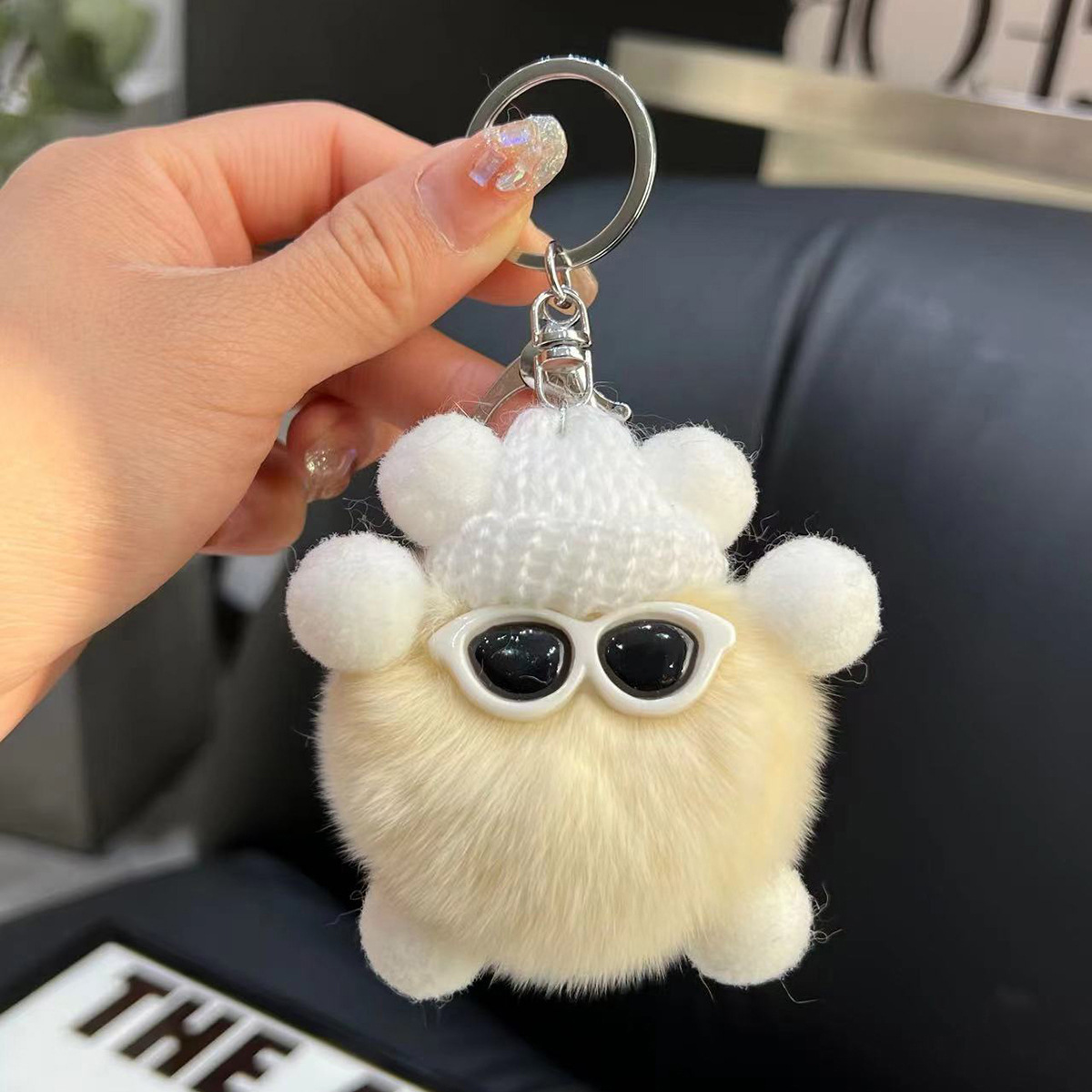 Cute Rex Rabbit Fur Keychain Coal Ball Bag Charm Backpack Pendant_voghion.com
