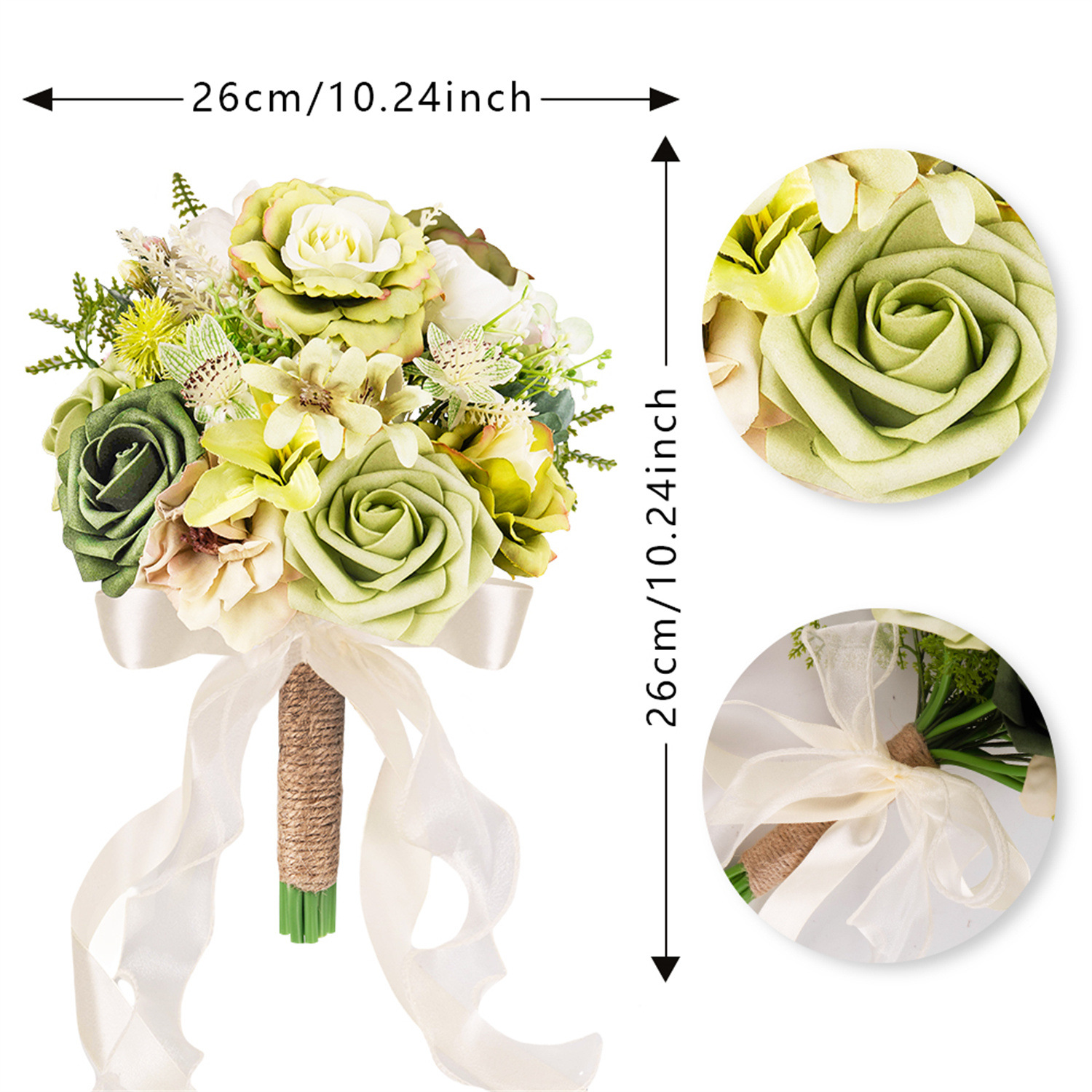 1PC 흰색과 녹색 꽃다발 - 1(26cm; 꽃 22개)