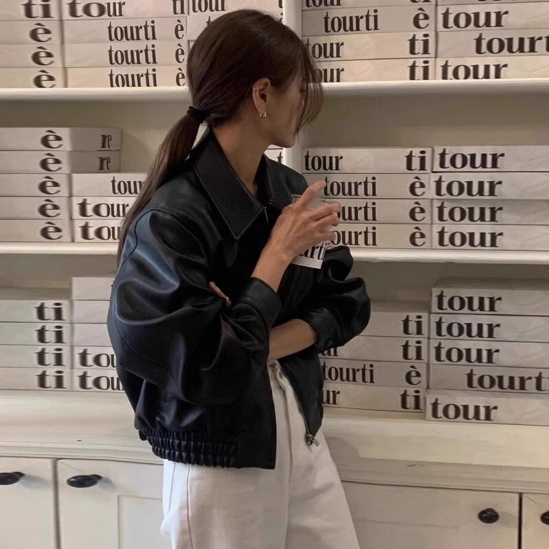 Cool and Stylish Short Black Leather Jacket for Women, 2026 Spring and Autumn New Model, Popular for Petite Figures, Biker Style, Retro Vibe