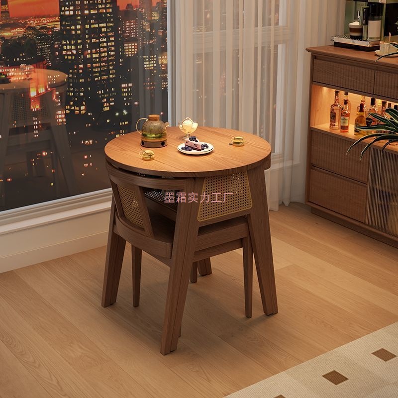 Solid Wood Balcony Tea Table and Chair Combination Leisure Tea Drinking Three-Piece Set Creative Small One Table Two Chairs Internet Celebrity Round Table Coffee Table
