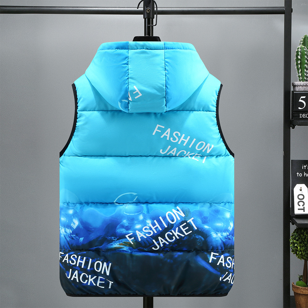 Men's Clothing Silk cotton cotton vest men's autumn and winter new men's reversible vest coat loose hooded vest outer wear for students_voghion.com