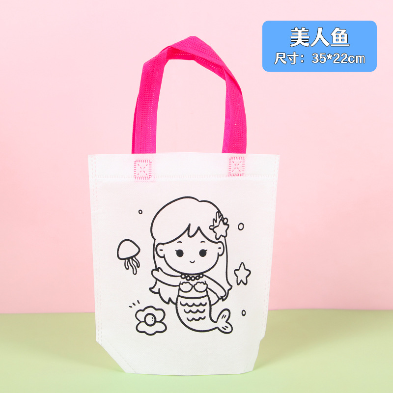 Bolso de graffiti de pintura de bricolaje hecho a mano para niños, regalo de estudiante personalizado, dibujo de tela no tejida de dibujos animados, bolso de tela portátil para colorear