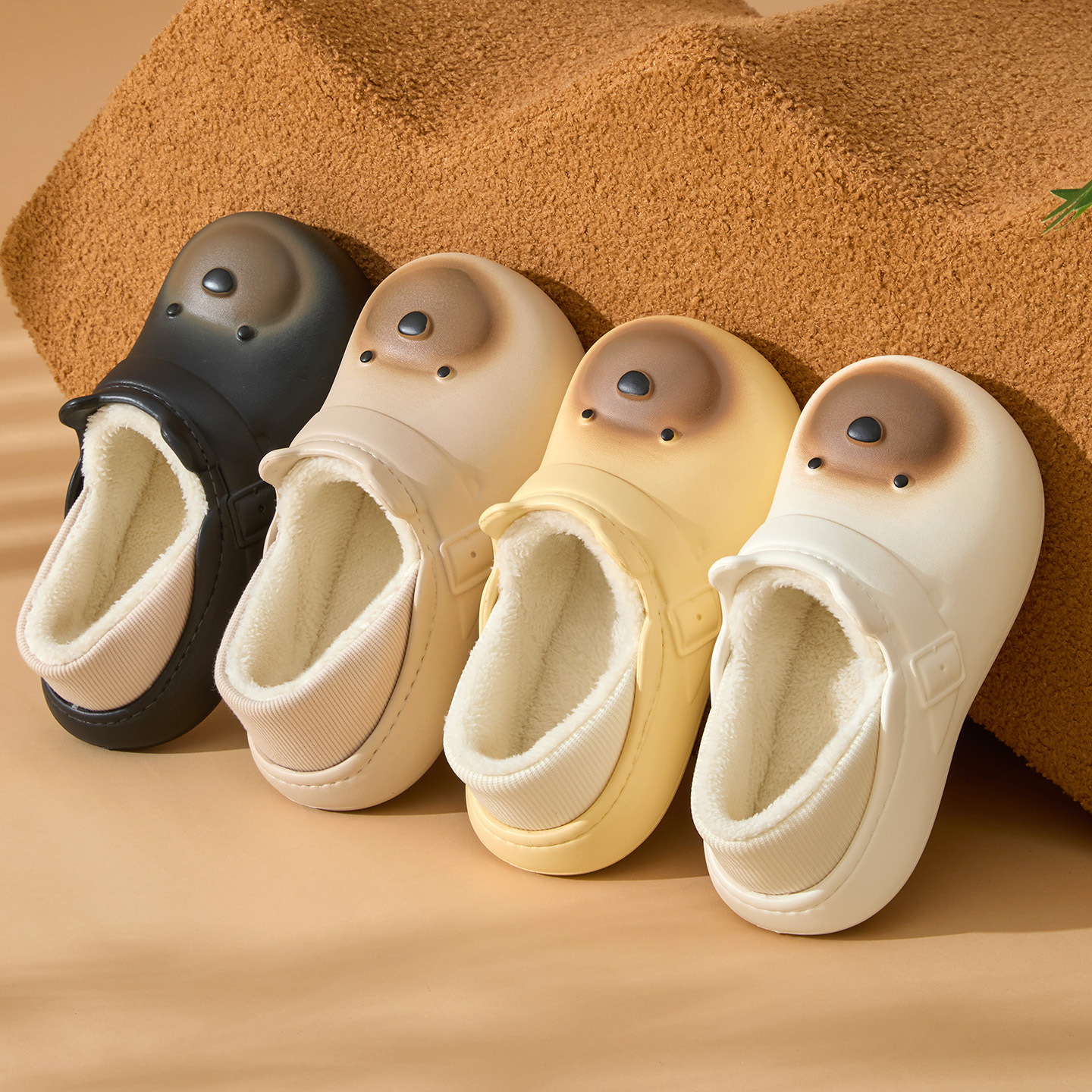 Cute Cartoon Bag Heel Cotton Slippers for Women in Winter, Thick-Soled Non-Slip Fleece-Lined Warm Waterproof and Anti-Fouling Cotton Shoes for Men