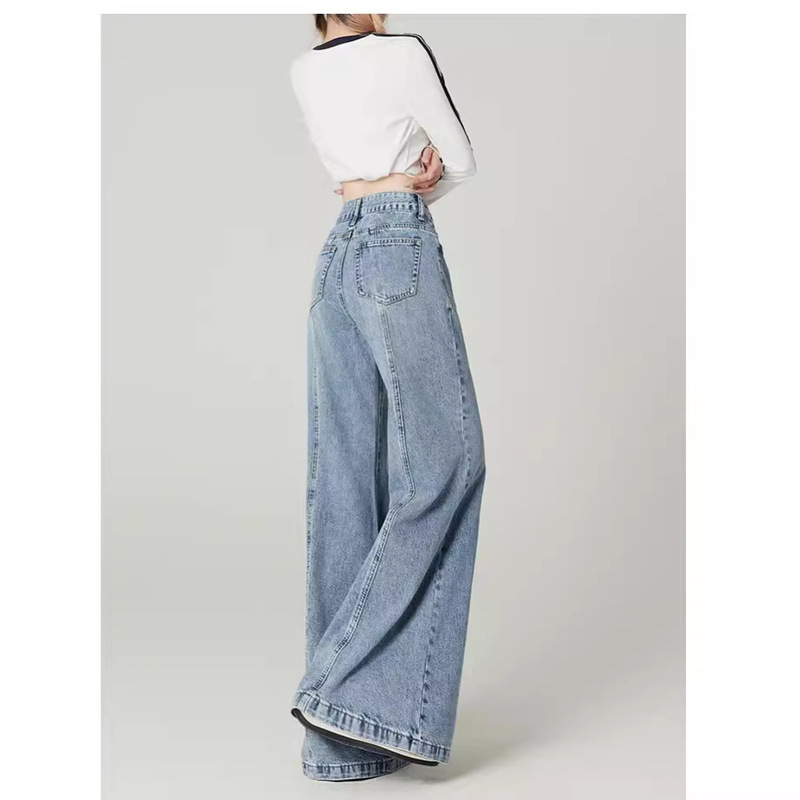 American Retro Wide-Leg Jeans for Women, 2026 Spring and Autumn New High-Waisted Loose Drape Design Floor-Length Pants