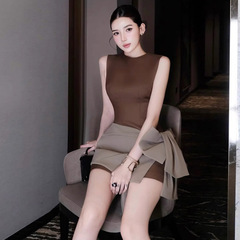 法式小香风无袖连衣裙女2025新款独特别致撞色蝴蝶结修身显瘦短裙